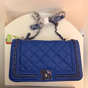 Badgley Mischka Royal Blue Quilted Shoulder Bag